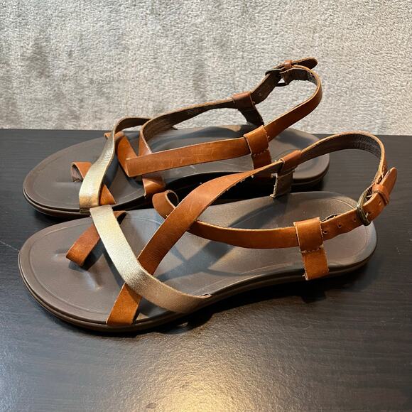 Olukai Upena Leather Strappy Sandals in Mustard & Bubbly Gold Size 10 - Picture 7 of 8